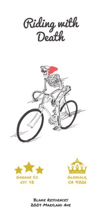 Cycling Event With Skeleton Riding On Bicycle Invitation 9.5x21cm Design Template