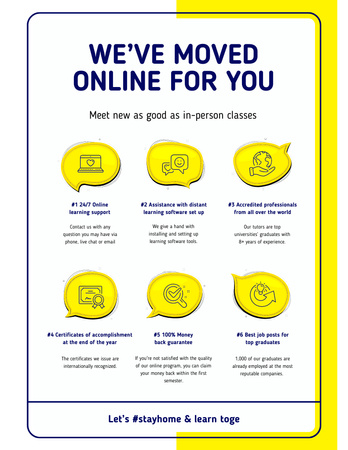 Online Education Courses Benefits in Yellow Poster 8.5x11in Tasarım Şablonu