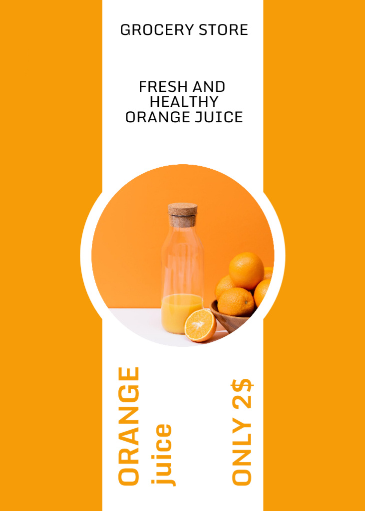 Cheap and Fresh Orange Juice In Bottle Flayer Design Template