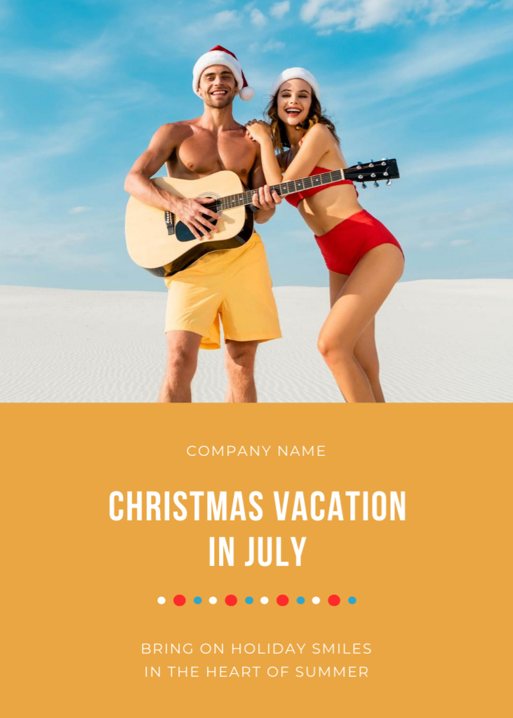 Ontwerpsjabloon van Postcard 5x7in Vertical van Excellent Christmas Vacation In July With Guitar