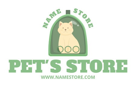 Plantilla de diseño de Anuncio de la tienda de mascotas con gato en verde Business Card 85x55mm 