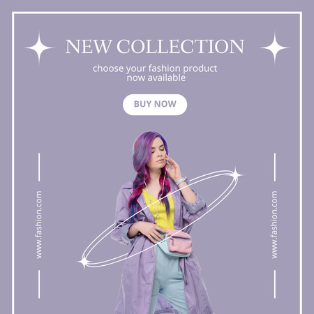 Fashion Clothes Ad with Woman in Violet Outfit Instagram Design Template