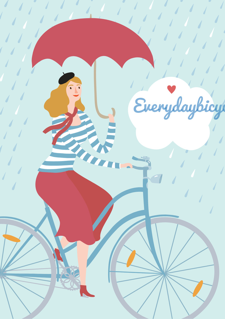 Woman on bicycle in Rainy Day Poster Design Template