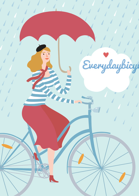 Designvorlage Woman on bicycle in Rainy Day für Poster