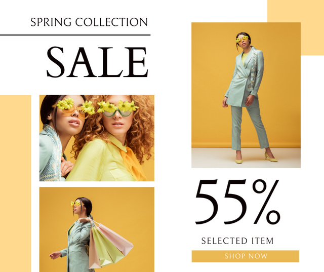 Designvorlage Spring Sale Collage with Beautiful Women für Facebook