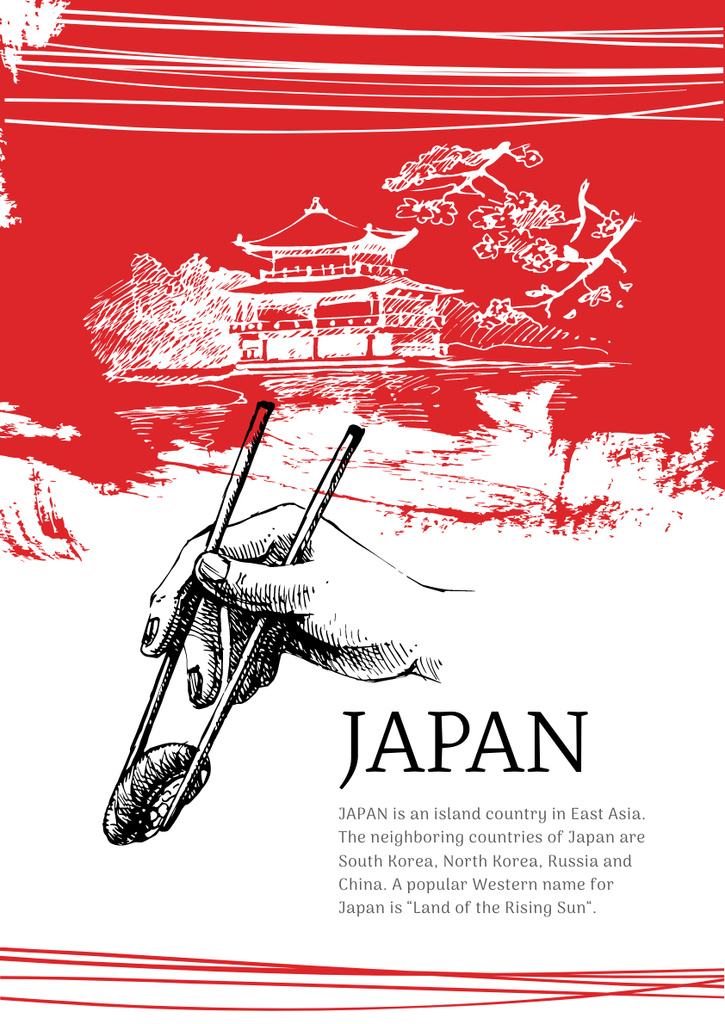 Japanese Pagoda and Sushi Poster A3 – шаблон для дизайна