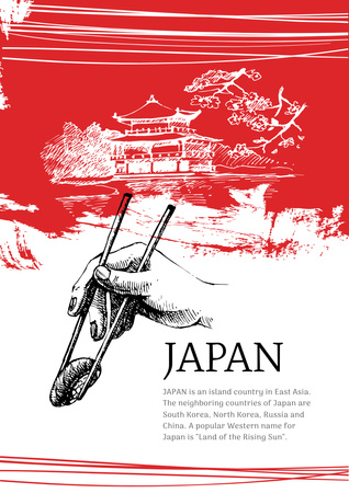 Japanese Pagoda and Sushi Poster A3 – шаблон для дизайну