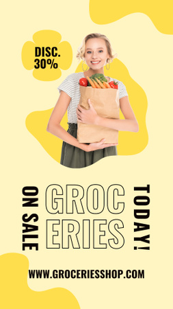 Designvorlage Papiertüte mit Lebensmittelverkaufsangebot für Instagram Story