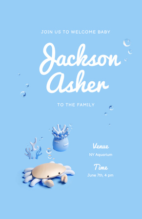 Lovely Baby Shower Announcement With Cute Crab Invitation 5.5x8.5in Design Template