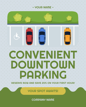 Convenient Downtown Parking Offer on Green Instagram Post Vertical Design Template