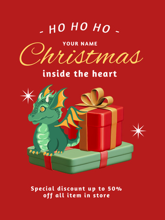 Christmas Offer with Dragon Poster US Design Template