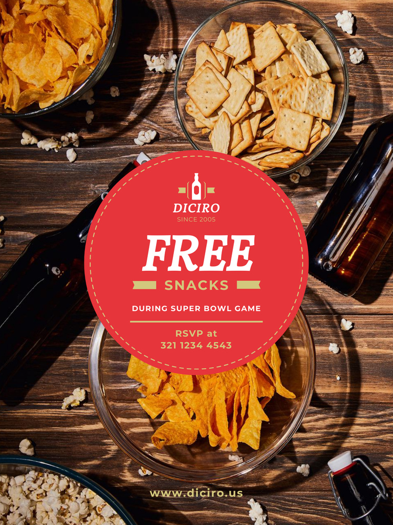 Super Bowl Offer with Beer and Snacks Poster US Design Template