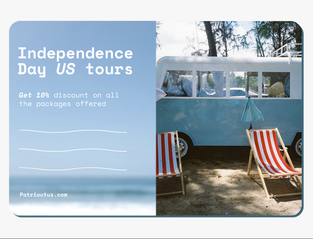 Template di design USA Independence Day Tours Offer with Cute Chaise Longes Postcard 4.2x5.5in