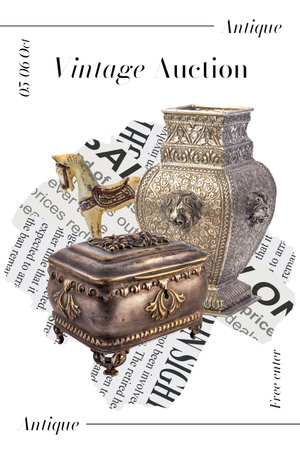 Designvorlage Verschiedene antike Sammlerstücke zur Auktion für Pinterest