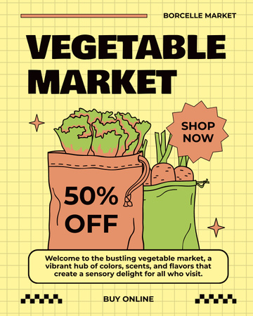 Ontwerpsjabloon van Instagram Post Vertical van Korting op alle goederen op de groentemarkt