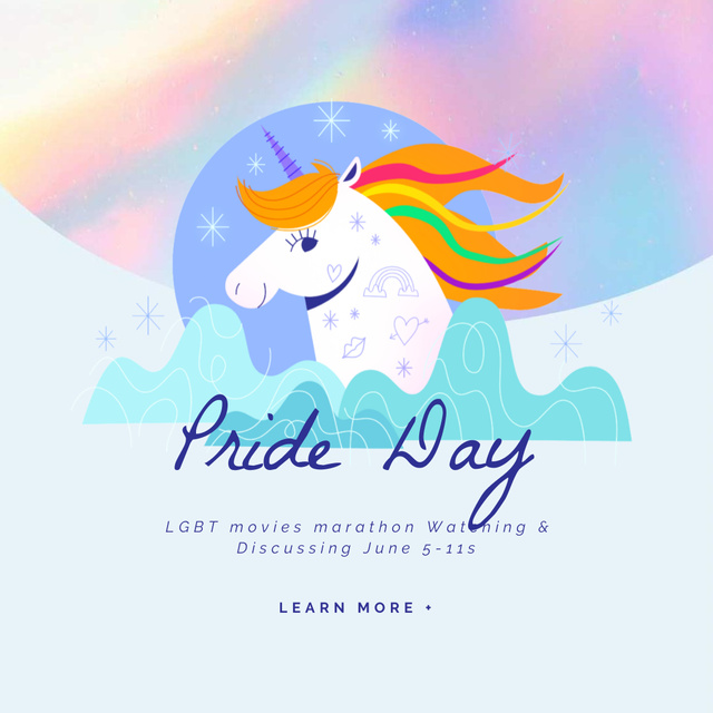 Unicorn with Rainbow Hair Animated Post tervezősablon