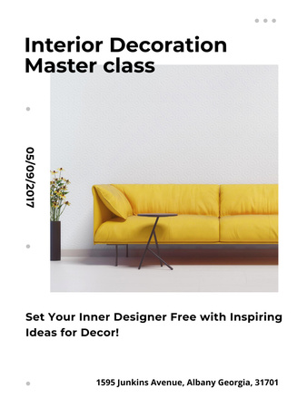 Template di design masterclass di decorazione d'interni con divano in giallo Poster US