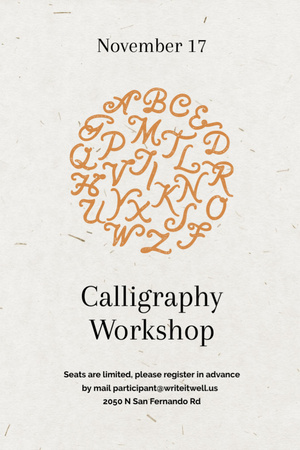 Calligraphy Workshop Announcement with Letters on White Flyer 4x6in Design Template