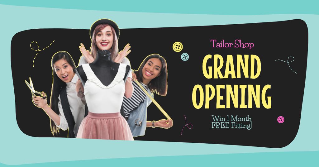 Ontwerpsjabloon van Facebook AD van Tailor Shop Grand Opening With Free Fitting