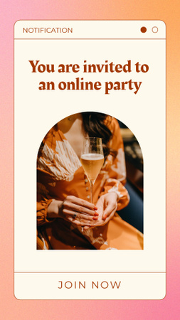 Online Party Invitation with Woman holding Champagne Instagram Story Tasarım Şablonu