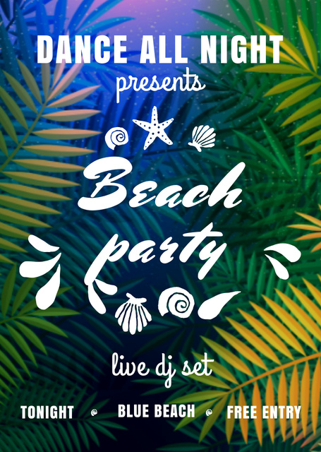 Tropical Dance Party Announcement with Palm Tree Leaves Flyer A6 Šablona návrhu