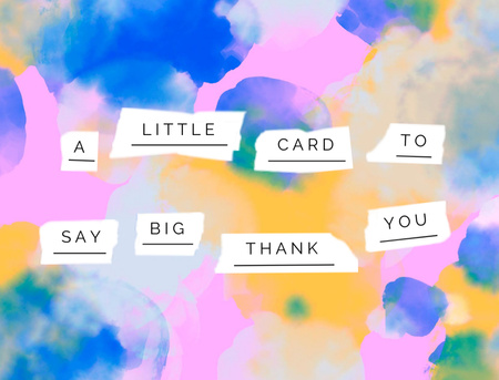 Thankful Phrase on Bright Watercolor Pattern Thank You Card 4.2x5.5in Design Template
