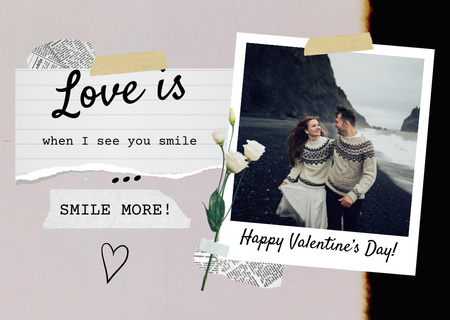 Ontwerpsjabloon van Postcard van Valentijnszin over liefde met een stel op het strand