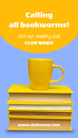 Designvorlage Yellow Cup on Stack of Books für Instagram Video Story