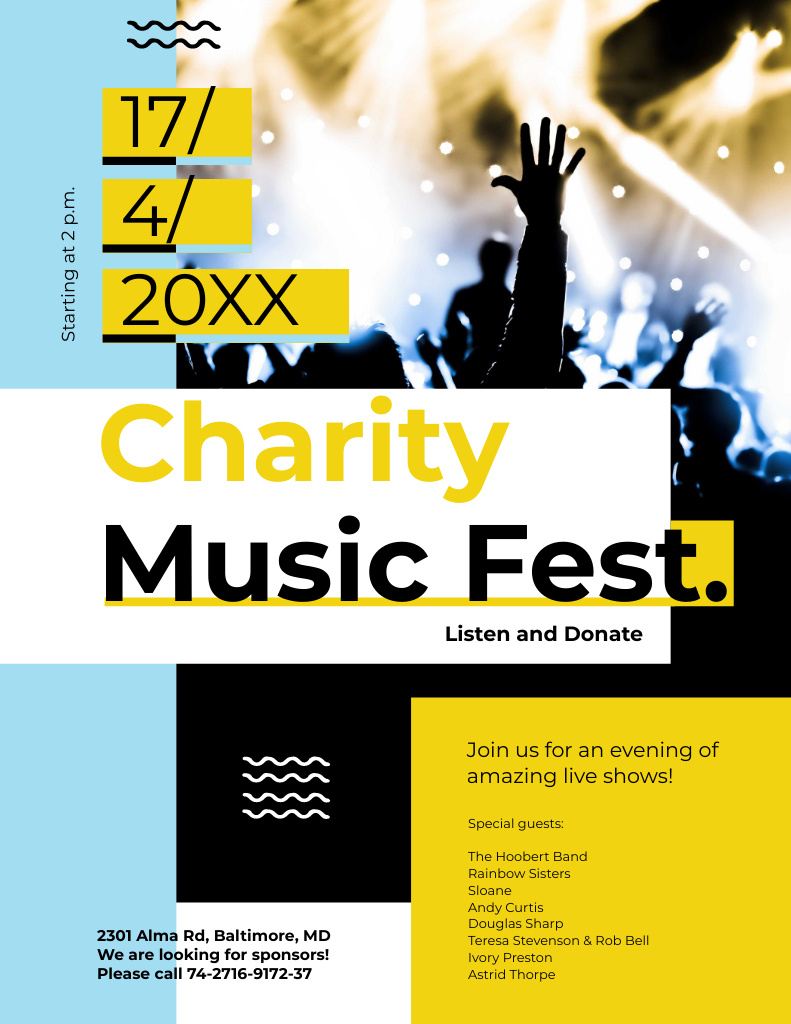 Charity Music Fest Invitation with Public at Concert Poster 8.5x11in Design Template