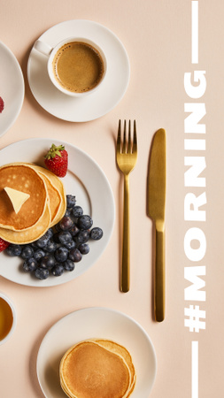 Yummy Pancakes with Blueberries on Breakfast Instagram Story Design Template