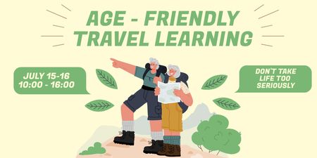 Plantilla de diseño de Aprendizaje de viajes amigable con la edad con ilustración Twitter 