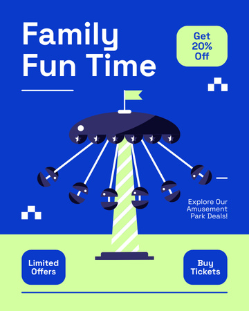 Plantilla de diseño de Tiempo de diversión para la familia en el parque de atracciones con descuento Instagram Post Vertical 