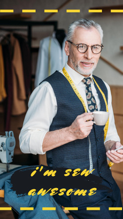 Handsome Elder Tailor holding Cup Instagram Story Design Template