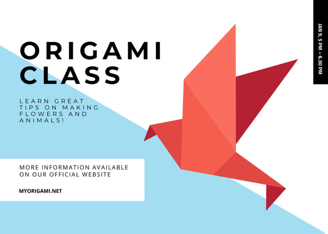 Origami Classes Offer with Red Paper Bird Flyer 5x7in Horizontal Design Template