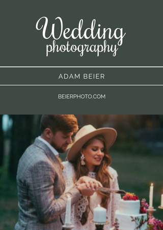 Wedding Photographer Services Offer with Happy Newlyweds Postcard A6 Vertical Design Template