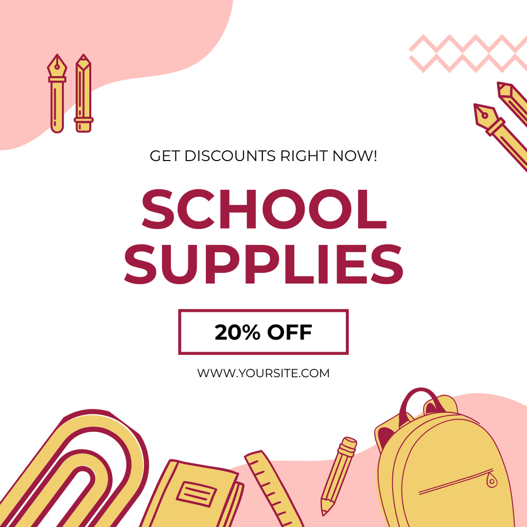 Discount on School Supplies for Beginning of School Year Instagram Modelo de Design