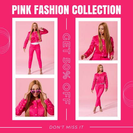 Doll-Like African American Woman for Pink Fashion Collection Instagram AD Design Template