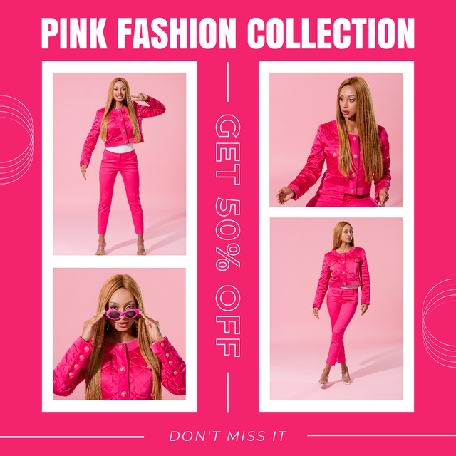 Plantilla de diseño de Doll-Like African American Woman for Pink Fashion Collection Instagram AD 