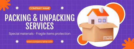 Services of Packing and Unpacking with Illustration of House in Box Facebook cover Design Template