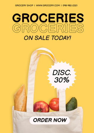 Platilla de diseño Groceries In Bag With Discount For Today Poster