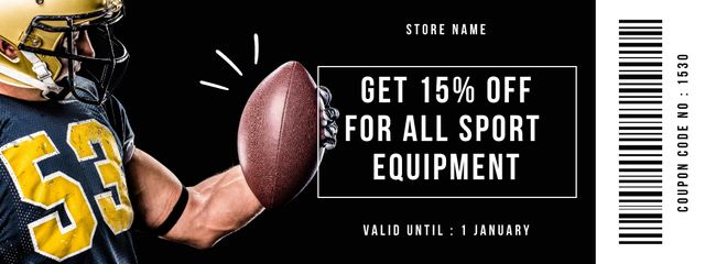 Ontwerpsjabloon van Coupon van Discount on All Sports Equipment on Black