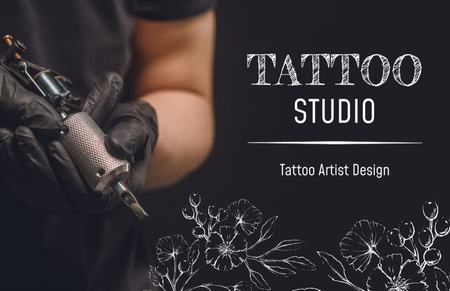 Plantilla de diseño de Estudio de diseño de artista de tatuajes con bocetos florales Business Card 85x55mm 