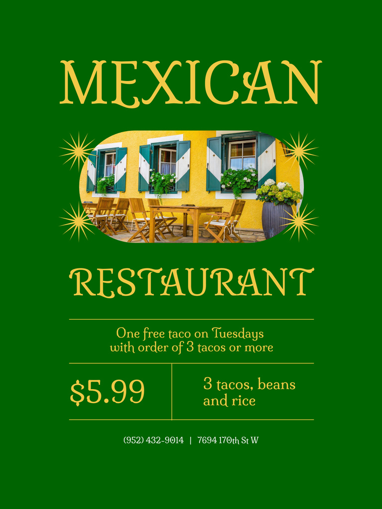 Mexican Restaurant Ad Poster 36x48in Πρότυπο σχεδίασης
