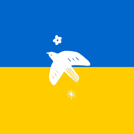 Template di design colomba che batte vicino alla bandiera ucraina Logo