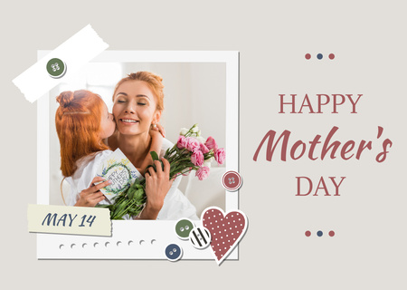 Daughter kissing Mom on Mother's Day Card Design Template