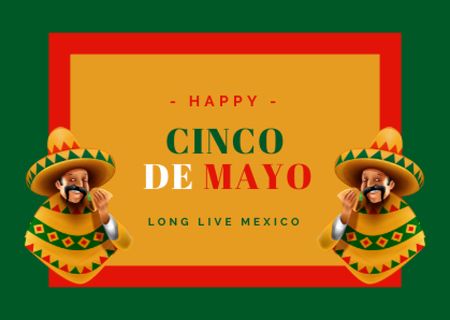 Cinco de Mayo Ad with Men in Sombrero Eating Taco Card Design Template