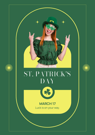 St. Patrick's Day Party Announcement with Redhead Woman Poster Design Template