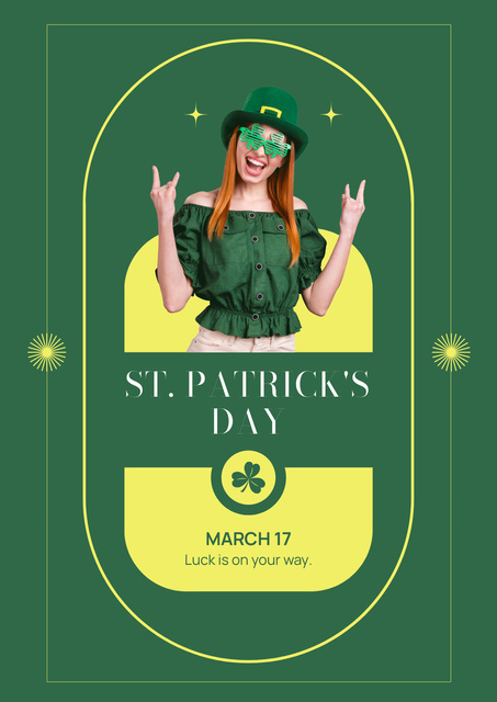 Ontwerpsjabloon van Poster van St. Patrick's Day Party Announcement with Redhead Woman