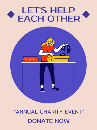 Plantilla de diseño de Anuncio de evento benéfico con mujer voluntaria Poster US 