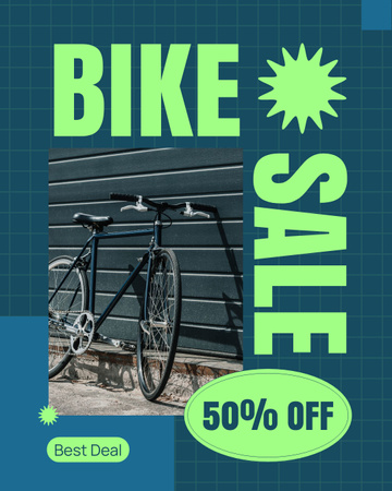 Mavi Yeşil Bisiklet Satış İlanı Instagram Post Vertical Tasarım Şablonu
